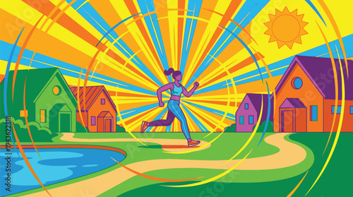 Colorful Amusement Park Ferris Wheel and Rides.