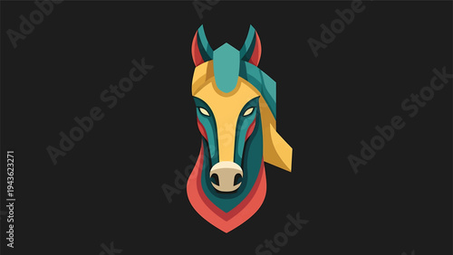 Stylized Geometric Horse Head Illustration with Vibrant Colors.