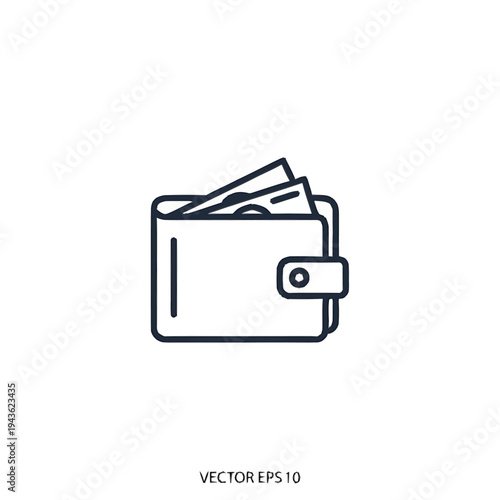 Simple Line Art Icon of a Wallet with Cash.