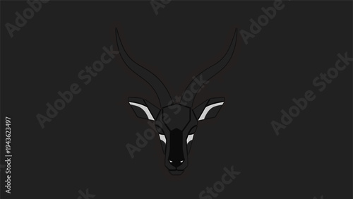 Stylized bull skull graphic with white horns on black background.