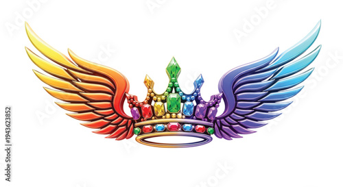 Regal Rainbow Wings Crown Icon Symbolizing Royalty and Celebration