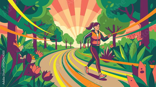 Woman Hiking on Forest Trail in Nature.