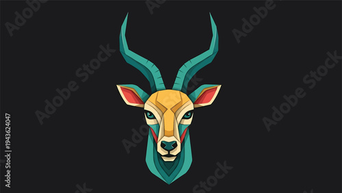 Stylized Geometric Antelope Head with Majestic Horns.