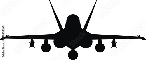 Fighter jet silhouette illustration, modern combat aircraft icon, military aviation vector, twin tail design, defense technology art, aerodynamics symbol