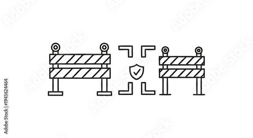 Security Barrier with Shield and Focus Frame Icon.