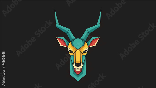 Stylized Geometric Antelope Head with Vibrant Colors.