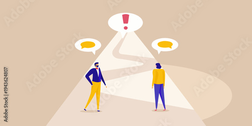 Two people facing a difficult decision with conflicting thoughts