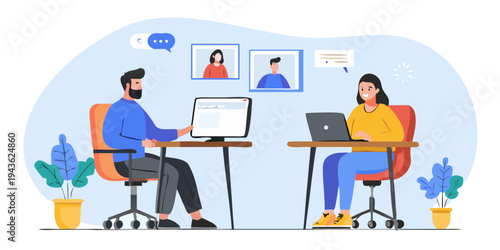 People participating in a virtual meeting or online video conference call