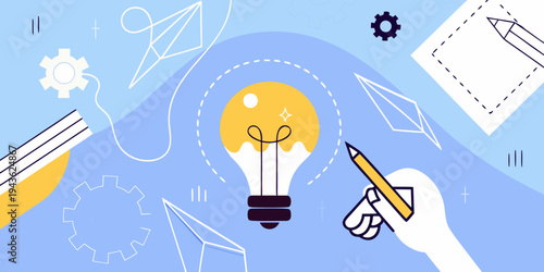 A bright idea illustration of a lightbulb with creative design elements