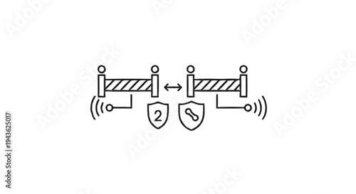 Security Barrier with Wireless Signal and Shield Icons.