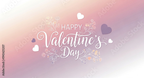 Happy valentine's day greeting card with hearts and flowers on pink background