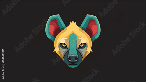 Stylized Geometric Hyena Head Illustration with Vibrant Colors.