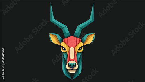 Stylized Geometric Antelope Head with Vibrant Colors.