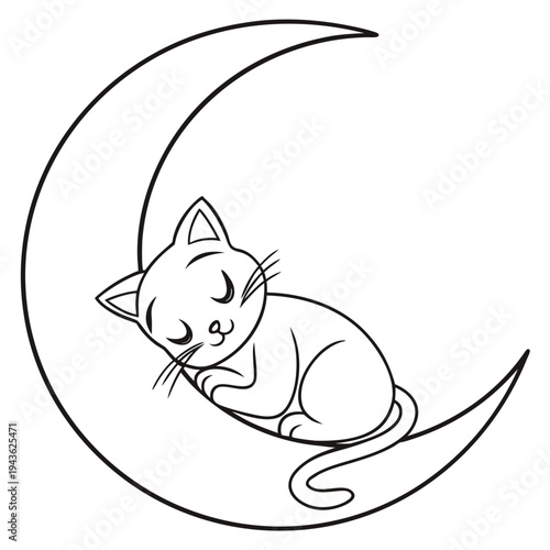 Cute cat sleeping peacefully on crescent moon surrounded by stars night sky peaceful slumber serene dreaming celestial comfort animal companion resting above clouds