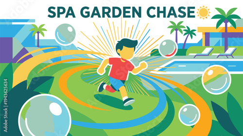 Young Boy Playing in a Vibrant Water Park.