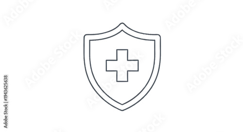 Shield with Medical Cross Symbol Outline.
