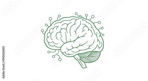 Stylized Brain Illustration with Neural Network Connections.