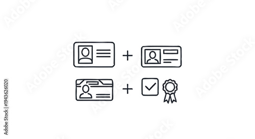 Set of Icons Representing Identification and Certification Documents.