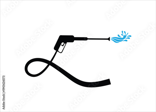 Stylized illustration of a black pressure washer spraying blue water