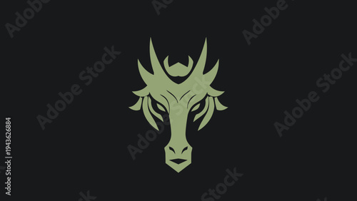 Stylized Dragon Head Emblem with Horns and Mane.