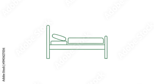Simple Line Drawing of a Bed with Pillow and Mattress.