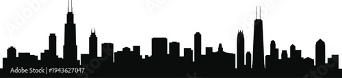 Chicago city skyline silhouette with Willis Tower and downtown skyscrapers, iconic Illinois urban landmark cityscape vector illustration isolated on light background