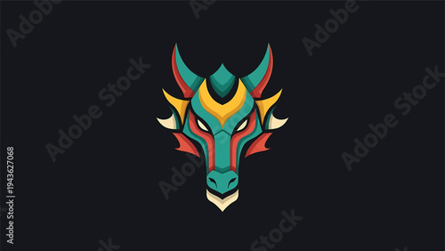 Stylized Dragon Head Emblem with Vibrant Colors.