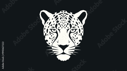 Striking Black and White Jaguar Head Illustration.