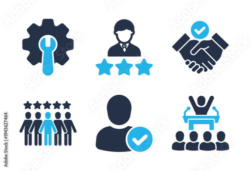 Professional Service and Satisfaction icon set. Solid glyph series icons