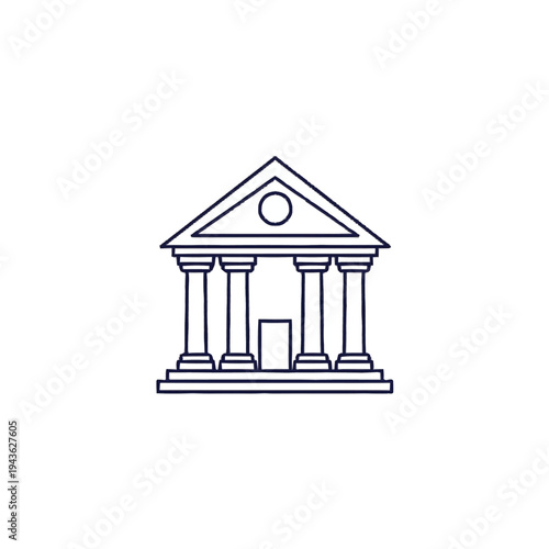 Simple Line Drawing of a Classical Greek Building Facade.