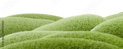Lush green grass hills landscape isolated on transparent background 3d rendering png
