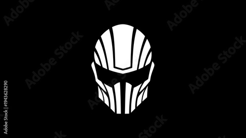 Striking White Futuristic Mask Design on Black Background.