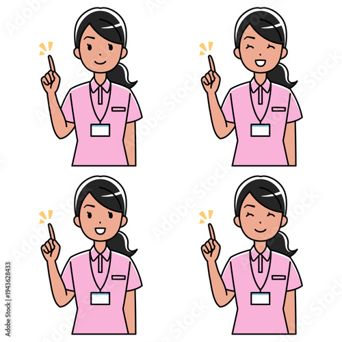 笑顔で人差し指を立てるポロシャツの外国人女性のイラスト