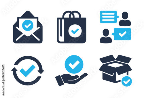 Delivery and Service Verification icon set. Solid glyph series icons