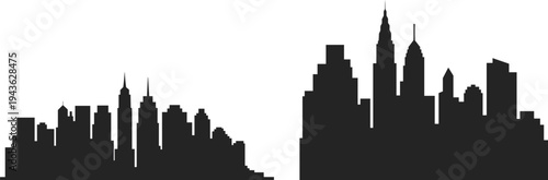 New York City skyline silhouettes set with Manhattan skyscrapers including Empire State Building isolated on white background USA cityscape illustration