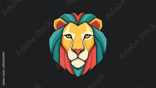 Stylized Geometric Lion Head Emblem with Vibrant Colors.