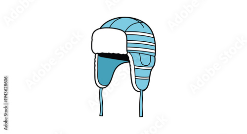 Blue winter ushanka hat featuring white fur trim and decorative stripes provides warmth and style for cold weather activities.