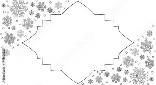 Decorative rectangular frame features intricate snowflake patterns in the corners to create a festive winter border design.