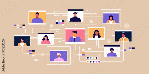 Diverse group of people connected in a network illustration