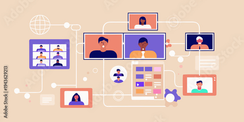 Diverse group of people connected through digital communication networks