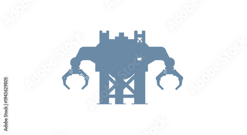 Silhouette of a large industrial robot with claws.