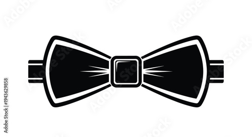 Solid black bow tie silhouette represents formal wear and classic style for weddings and other special dressed-up occasions.