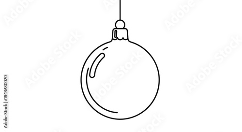 Minimalist line drawing of a round Christmas bauble ornament hanging by a thread provides a clean symbol for holiday decor.