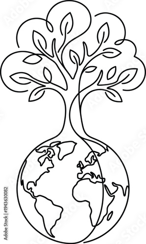 Earth day symbol illustration of globe with growing tree line