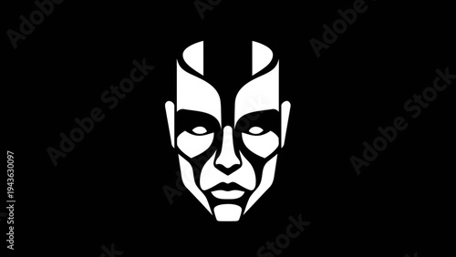 Stylized Face Illustration with Bold Lines and Stark Contrast.