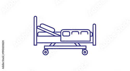 Simple Line Art Illustration of a Hospital Bed on Wheels.