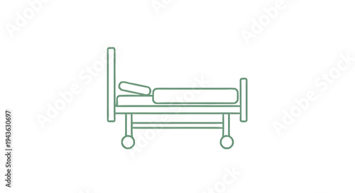 Simple Line Art Illustration of a Hospital Bed on Wheels.
