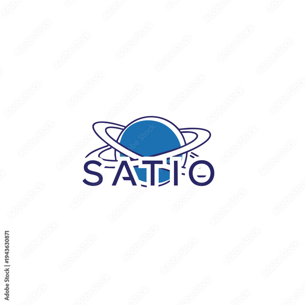 Fototapeta premium Saturn planet logo with rings and text.