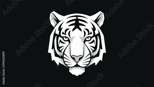Striking White Tiger Head Illustration with Intense Gaze.