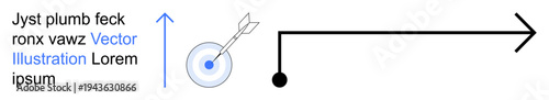 Goal setting, navigation, data direction, progress tracking, achievement. Abstract arrow aiming at target with directional path. Goal setting and navigation concept